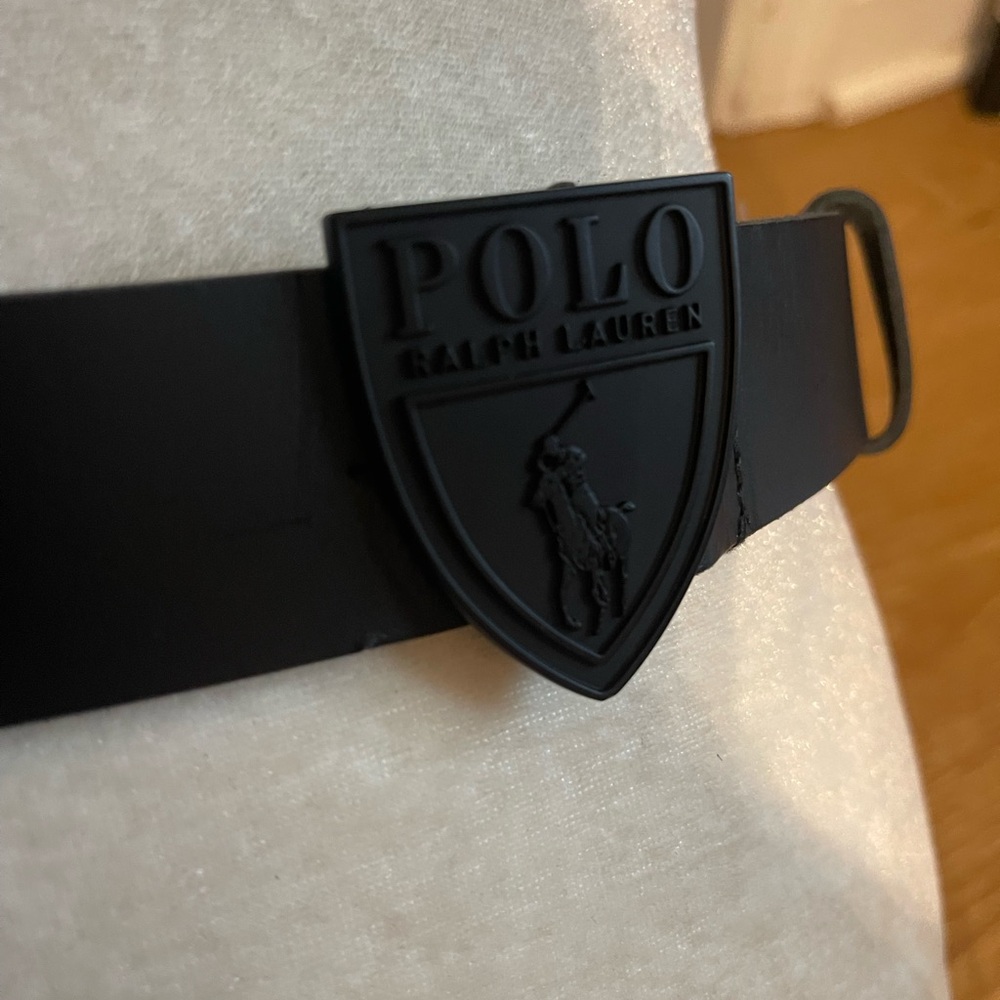 Ralph Lauren Black Leather Belt with Logo Buckle - Picture 2 of 7